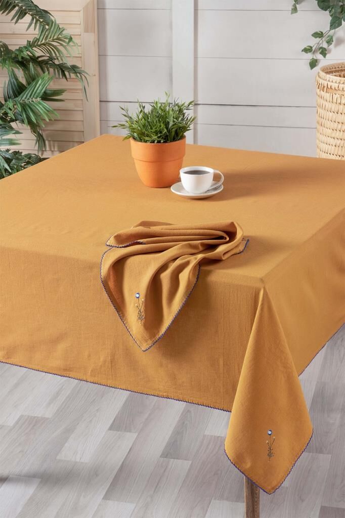 Sarev Solen Sarı Pamuk-Keten Masa Örtüsü 150*240 Cm