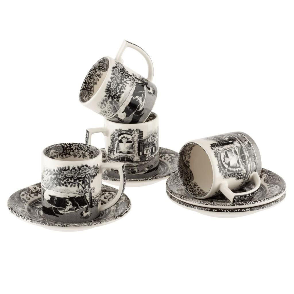 Spode Black Italıan 4Lu Espresso Kahve Fıncan Seti