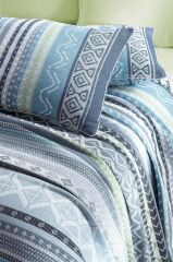 Sarev Mara Mavi Çift Kişilik Pamuklu Yatak Örtüsü Seti