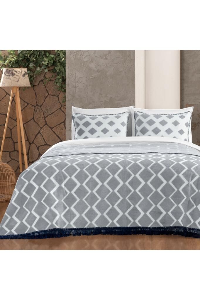 Sarev Omnia Çift Kişilik Gri Battaniye Veyatak Örtüsü