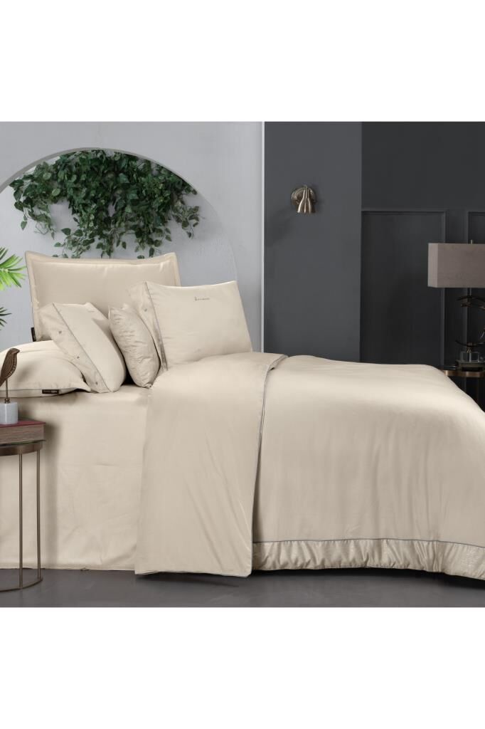 Sarev Voronej Krem Pamuk Saten Nevresim Takımı Çift Kişilik