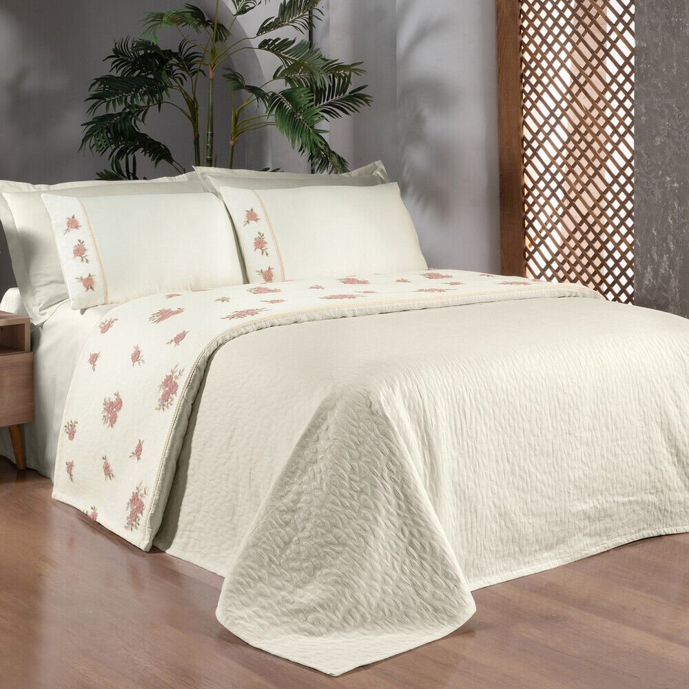 Sarev Londa Ekru Çift Kişilik %100 Pamuk Wedding Pike Seti