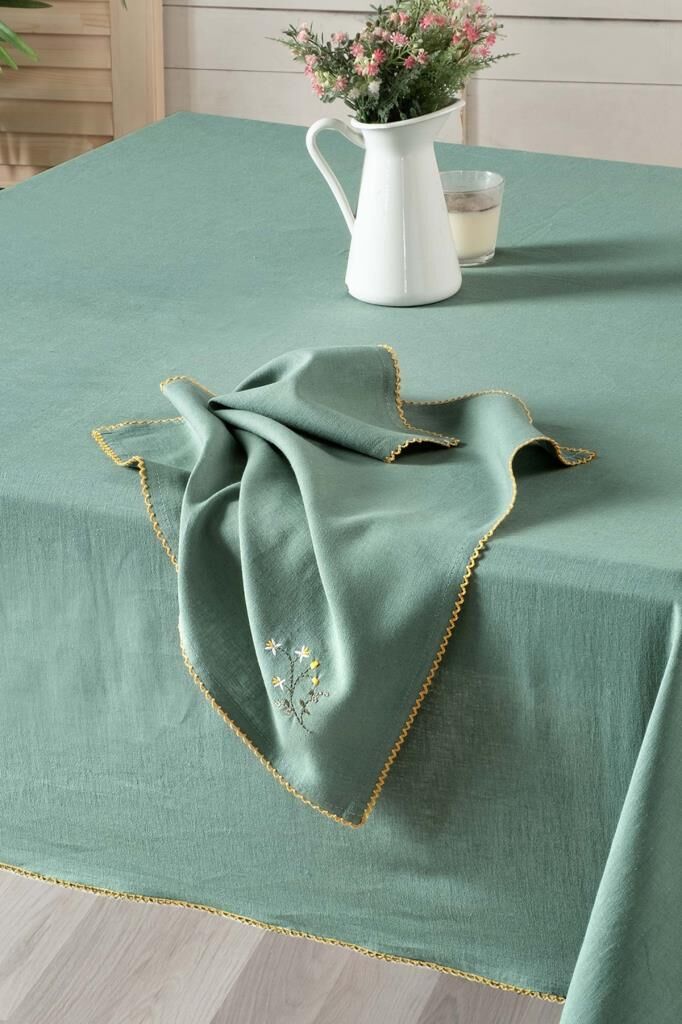 Sarev Solen Yeşil Pamuk-Keten 2'Li Peçete 45*45 Cm