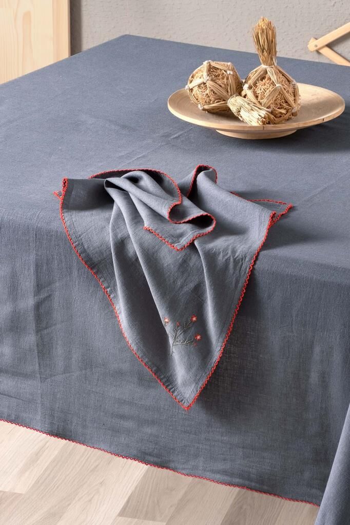 Sarev Solen Gri Pamuk-Keten 2'Li Peçete 45*45 Cm