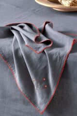 Sarev Solen Gri Pamuk-Keten 2'Li Peçete 45*45 Cm