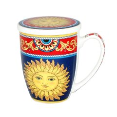Lucky Art Odessa Desenli Bone China Porselen Kapaklı ve Süzgeçli Kupa 570 ml