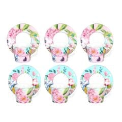 Lucky Art Peony Desenli 6 lı Bone China Porselen Çay Fincanı seti 220 ml