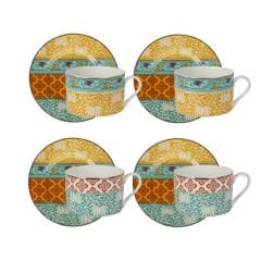 Lucky Art Elıana Bone China Porselen Karışık Desenli 4 lü Çay Fincanı Seti