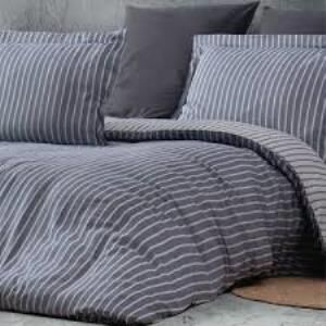 Maxstyle Saten Çizgili Antrasit Çift Kişilik Nevresim Takımı