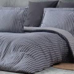 Maxstyle Saten Çizgili Antrasit Çift Kişilik Nevresim Takımı