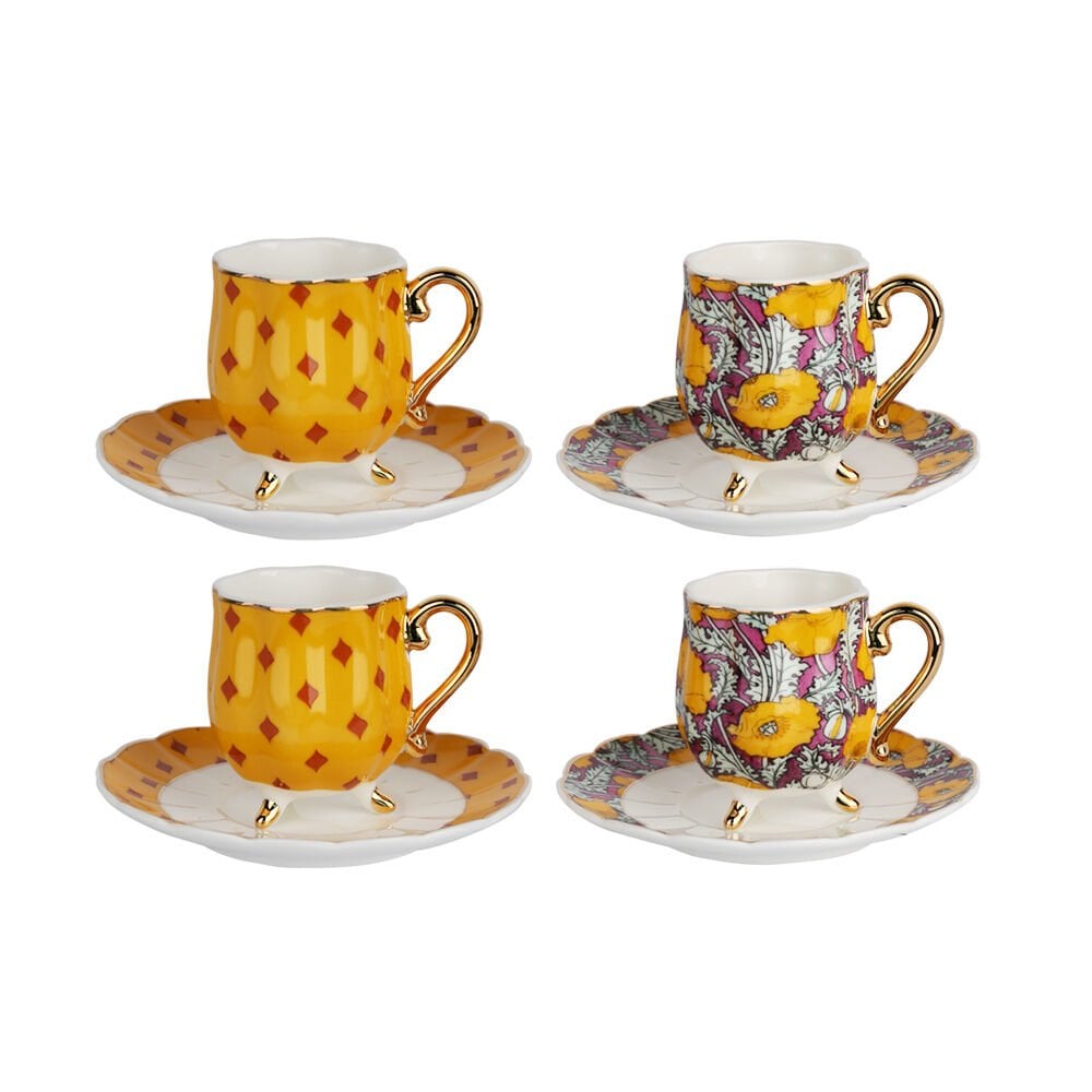 Lucky Art Elıana Bone Porselen Karışık Desenli 4 lü Ayaklı Kahve Fincanı Seti