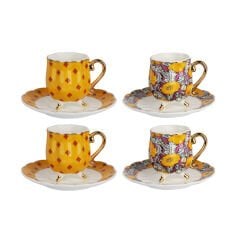Lucky Art Elıana Bone Porselen Karışık Desenli 4 lü Ayaklı Kahve Fincanı Seti