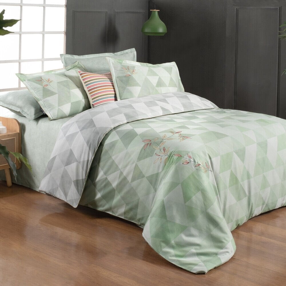 Sarev Peonia Pamuk Saten Yeşil Çift Kişilik Nevresim Takımı