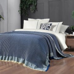 Sarev Iona Mavi Yatak Örtüsü Ve Nevresim Takımı