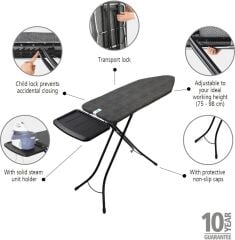 Brabantia 124X45Cm (C) Buhar Kazanı Standlı Denım Black Desenli Ütü Masası - Ssuh