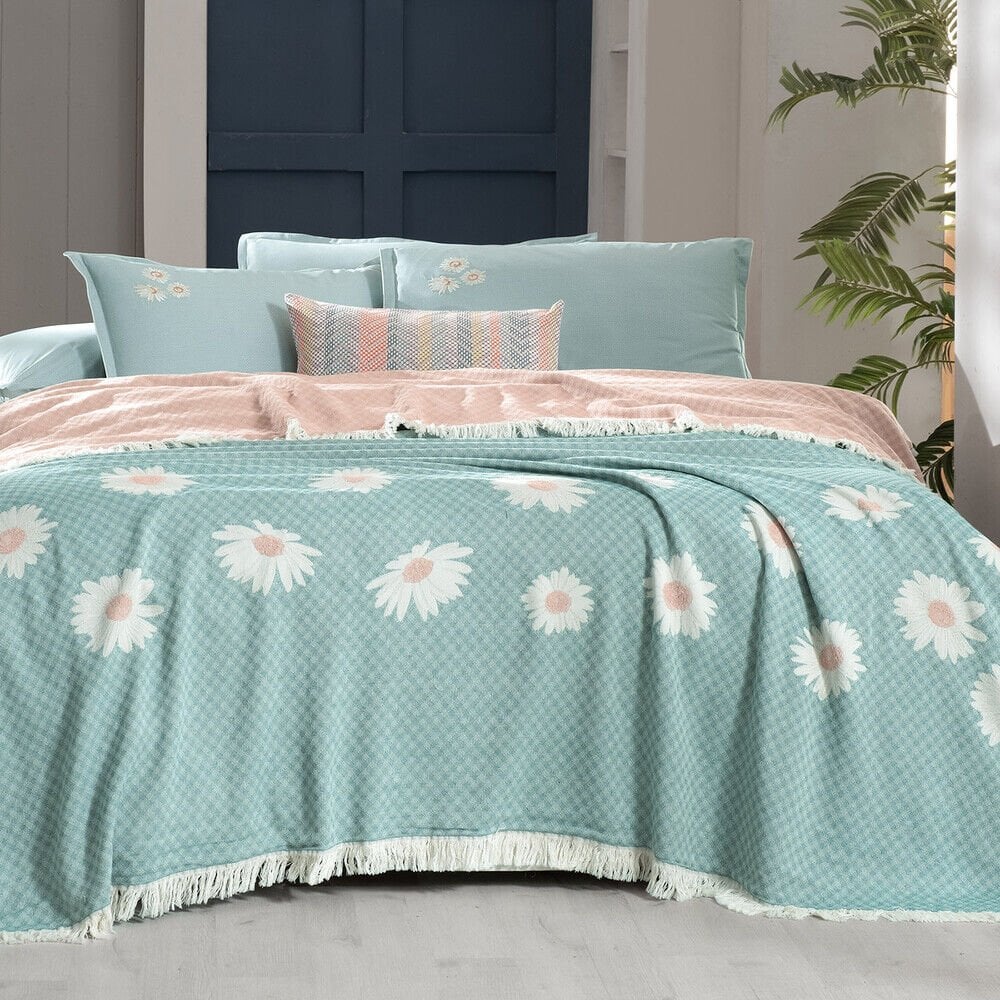 Sarev Berni Yeşil Çift Kişilik %100 Pamuk İpliği Boyalı Pike Takımı-Kırmızı