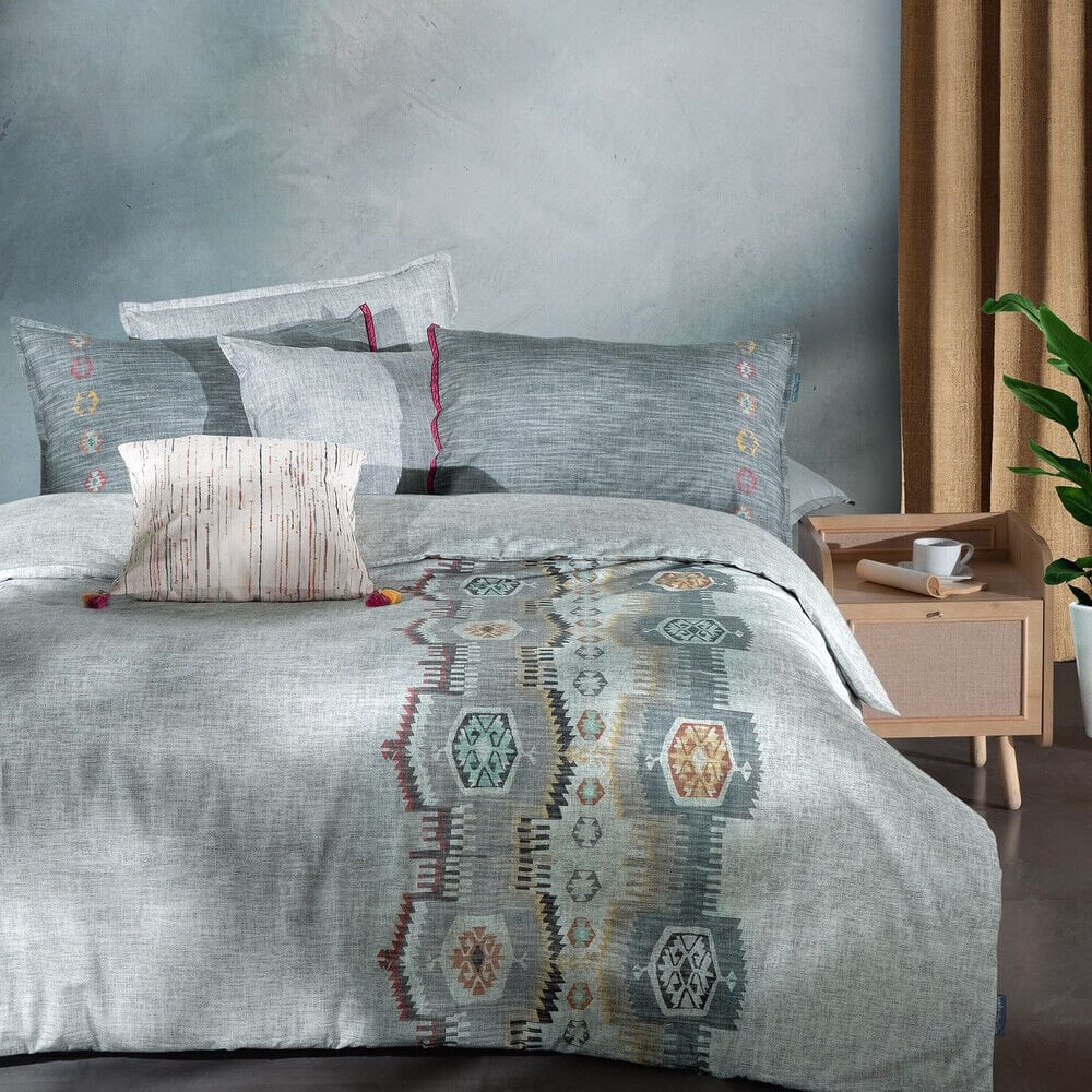 Sarev Zeno Gri Çift Kişilik %100 Pamuk Nevresim Takımı-Gri