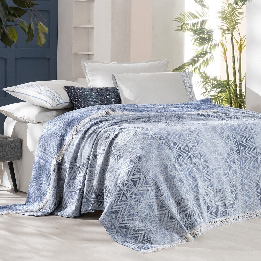 Sarev Raina Mavi Çift Kişilik %100 Pamuk İpliği Boyalı Pike Takımı-Gri