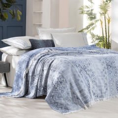 Sarev Raina Mavi Çift Kişilik %100 Pamuk İpliği Boyalı Pike Takımı-Gri