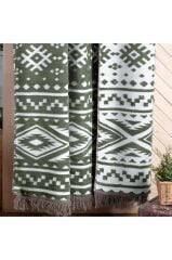 Sarev Etno Yeşil Tek Kişilik Pamuklu Battaniye 160*220 Cm