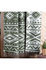 Sarev Etno Yeşil Tek Kişilik Pamuklu Battaniye 160*220 Cm