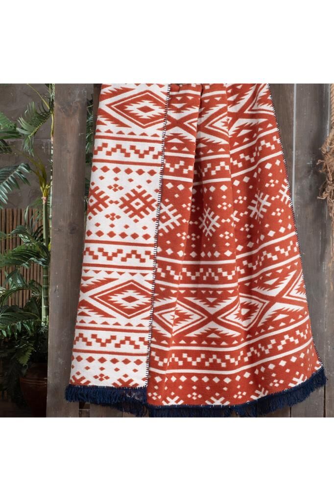 Sarev Etno Taba Tek Kişilik Pamuklu Battaniye 160*220 Cm