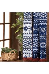 Sarev Etno Lacivert Tek Kişilik Pamuklu Battaniye 160*220 Cm