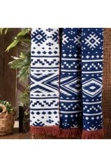 Sarev Etno Lacivert Tek Kişilik Pamuklu Battaniye 160*220 Cm