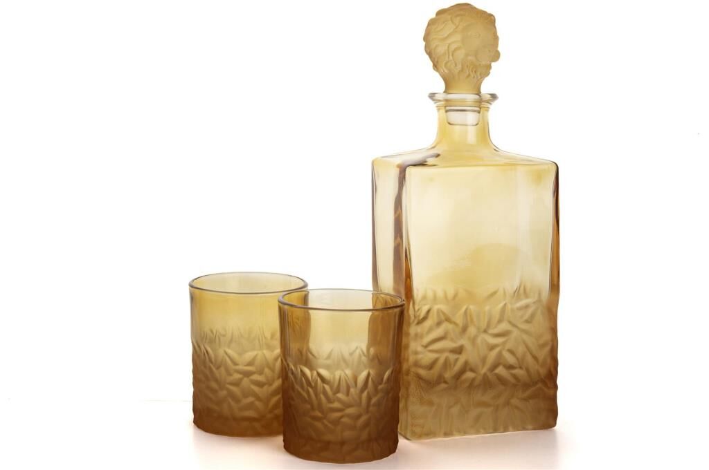 Mikasa Moor Amber Aslan Kapaklı Cam Viski Seti 3Prç 800ml-280ml