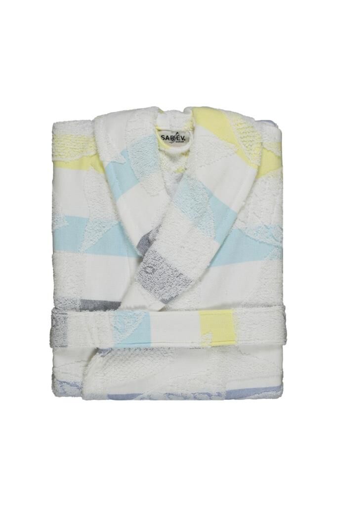 Sarev Mai Beyaz Şal Yaka ''Medium'' Beden Pamuklu Bornoz