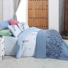 Sarev Eva Mia Nevresim Pike Set Tek Kişilik Mavi