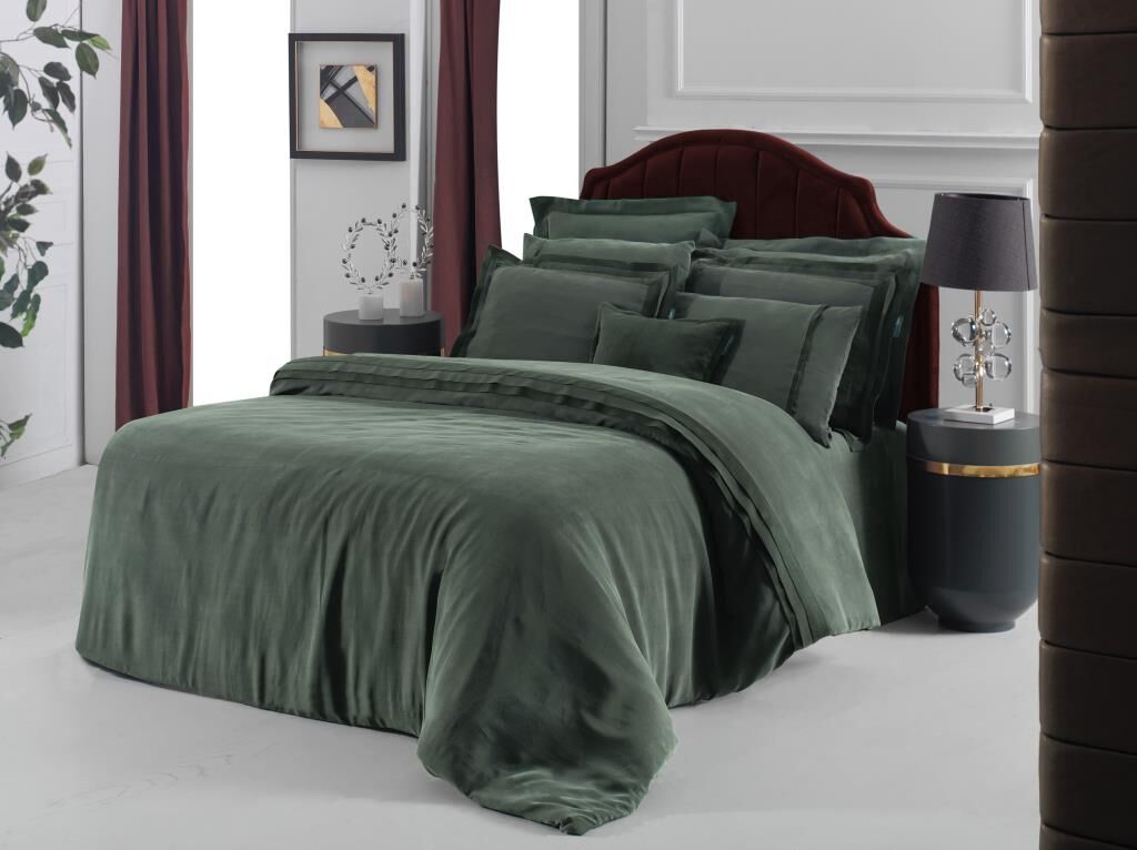 Sarev Kımera Cupro Vegan İpek Çift Kişilik Nevresim Takımı Yeşil