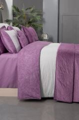 Sarev Floris Mor Çift Kişilik %100 Pamuk Nevresim Takımı Ve Yatak Örtüsü Seti