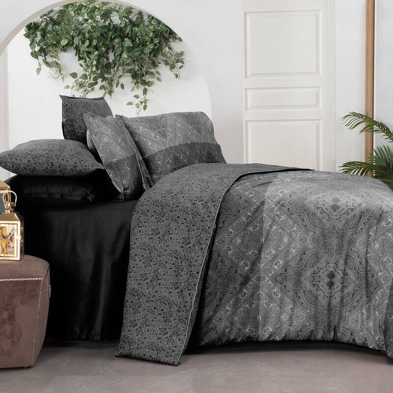 Sarev Brezno Gri Çift Kişilik %100 Pamuk Saten Nevresim Takımı