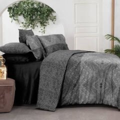 Sarev Brezno Gri Çift Kişilik %100 Pamuk Saten Nevresim Takımı