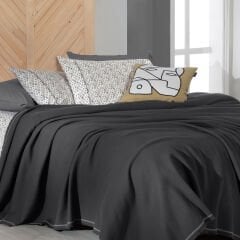 Sarev Abel Gri Çift Kişilik %100 Pamuk Pike Takımı-Bej Mavi