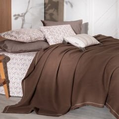 Sarev Abel Kahve Çift Kişilik %100 Pamuk Pike Takımı-Gri Sarı