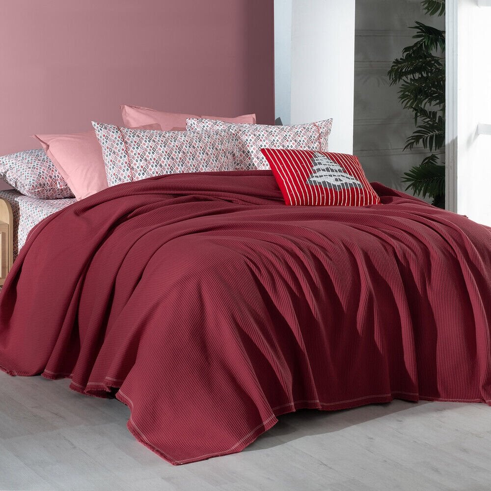 Sarev Abel Kırmızı Çift Kişilik %100 Pamuk Pike Takımı-Mavi Yeşil