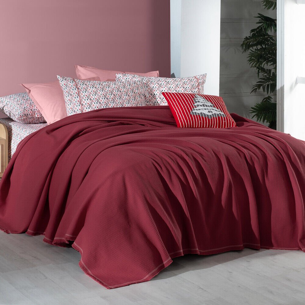 Sarev Abel Kırmızı Çift Kişilik %100 Pamuk Pike Takımı-Mavi Yeşil