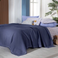 Sarev Abel Lacivert Çift Kişilik %100 Pamuk Pike Takımı- Sarı Bej