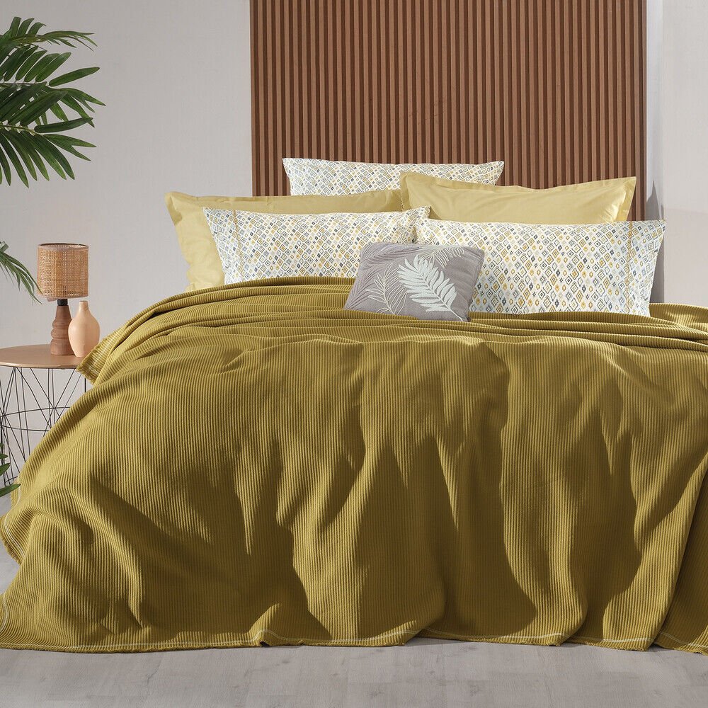 Sarev Abel Sarı Çift Kişilik %100 Pamuk Pike Takımı