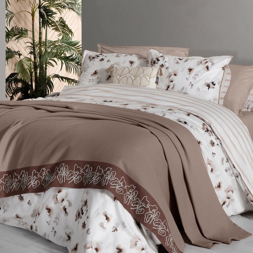 Sarev Eva Jadon Bej Tek Kişilik %100 Pamuk Nevresim Takımı ve Pike Seti-Sarı