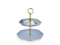 Tea Delight Regency Damask Pembe İki Katlı Kurabiyelik